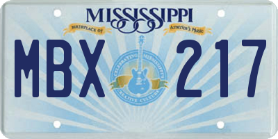 MS license plate MBX217