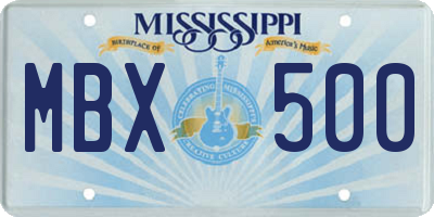 MS license plate MBX500