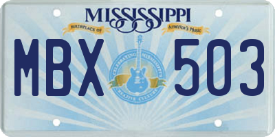 MS license plate MBX503