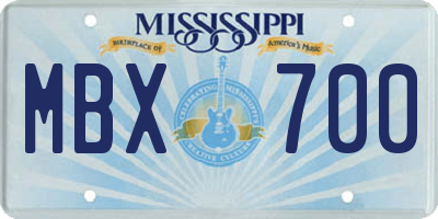 MS license plate MBX700