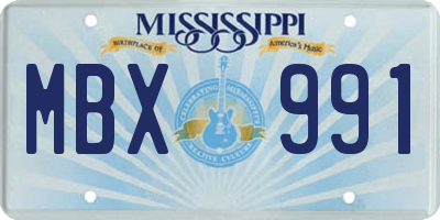 MS license plate MBX991