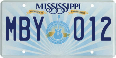 MS license plate MBY012