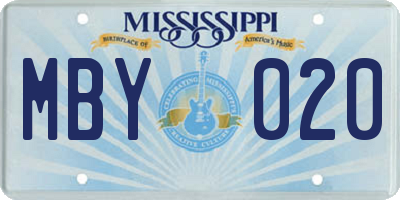 MS license plate MBY020
