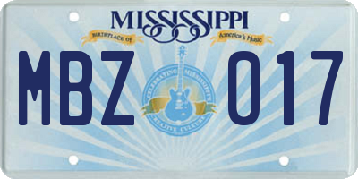 MS license plate MBZ017