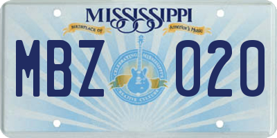 MS license plate MBZ020