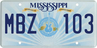 MS license plate MBZ103