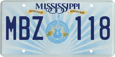 MS license plate MBZ118