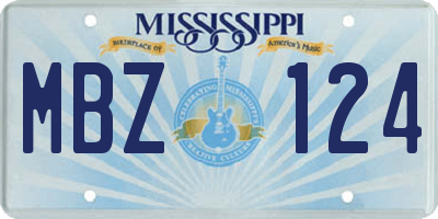 MS license plate MBZ124