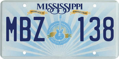 MS license plate MBZ138