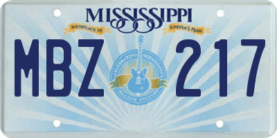 MS license plate MBZ217