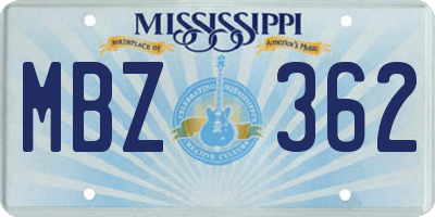 MS license plate MBZ362