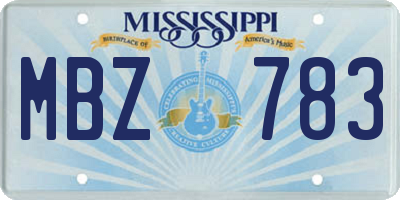 MS license plate MBZ783