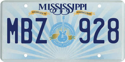 MS license plate MBZ928