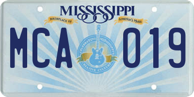 MS license plate MCA019