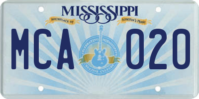 MS license plate MCA020