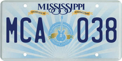 MS license plate MCA038