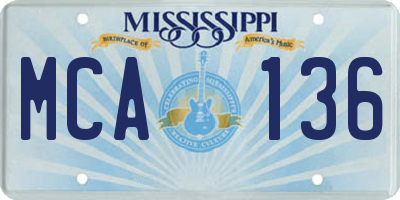 MS license plate MCA136