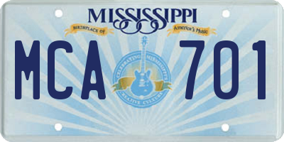 MS license plate MCA701