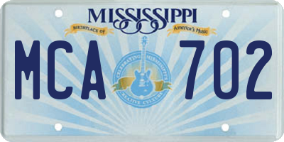 MS license plate MCA702