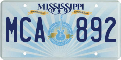 MS license plate MCA892