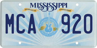 MS license plate MCA920