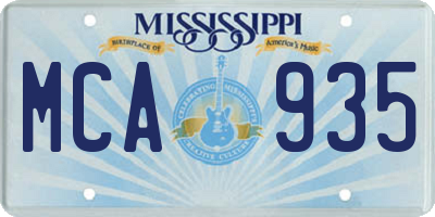 MS license plate MCA935