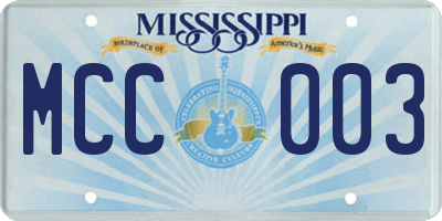 MS license plate MCC003