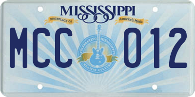 MS license plate MCC012