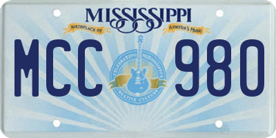 MS license plate MCC980