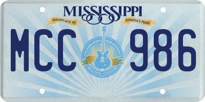 MS license plate MCC986