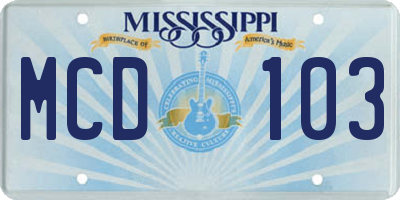 MS license plate MCD103