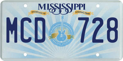 MS license plate MCD728