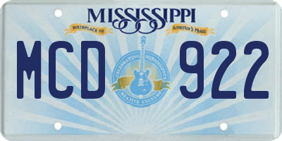 MS license plate MCD922