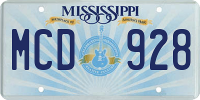 MS license plate MCD928