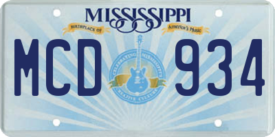 MS license plate MCD934