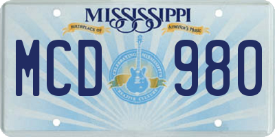 MS license plate MCD980