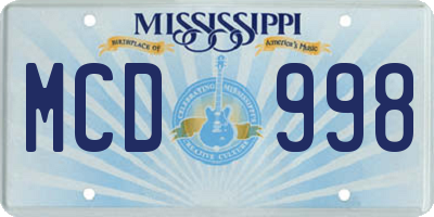 MS license plate MCD998