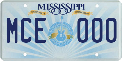 MS license plate MCE000