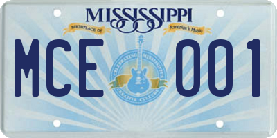 MS license plate MCE001