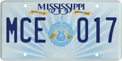 MS license plate MCE017