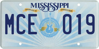 MS license plate MCE019