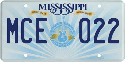 MS license plate MCE022