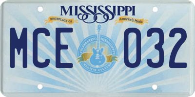 MS license plate MCE032