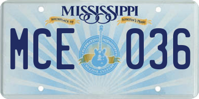 MS license plate MCE036