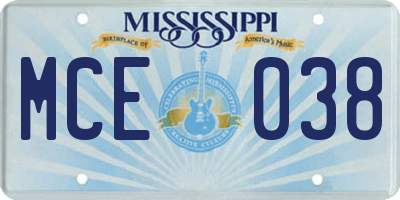MS license plate MCE038