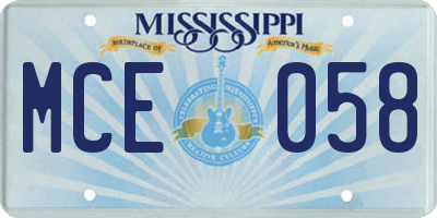 MS license plate MCE058