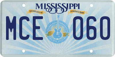 MS license plate MCE060