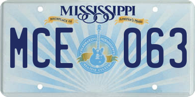 MS license plate MCE063