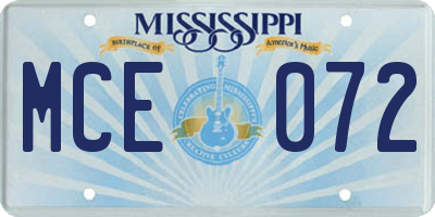 MS license plate MCE072