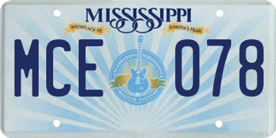 MS license plate MCE078